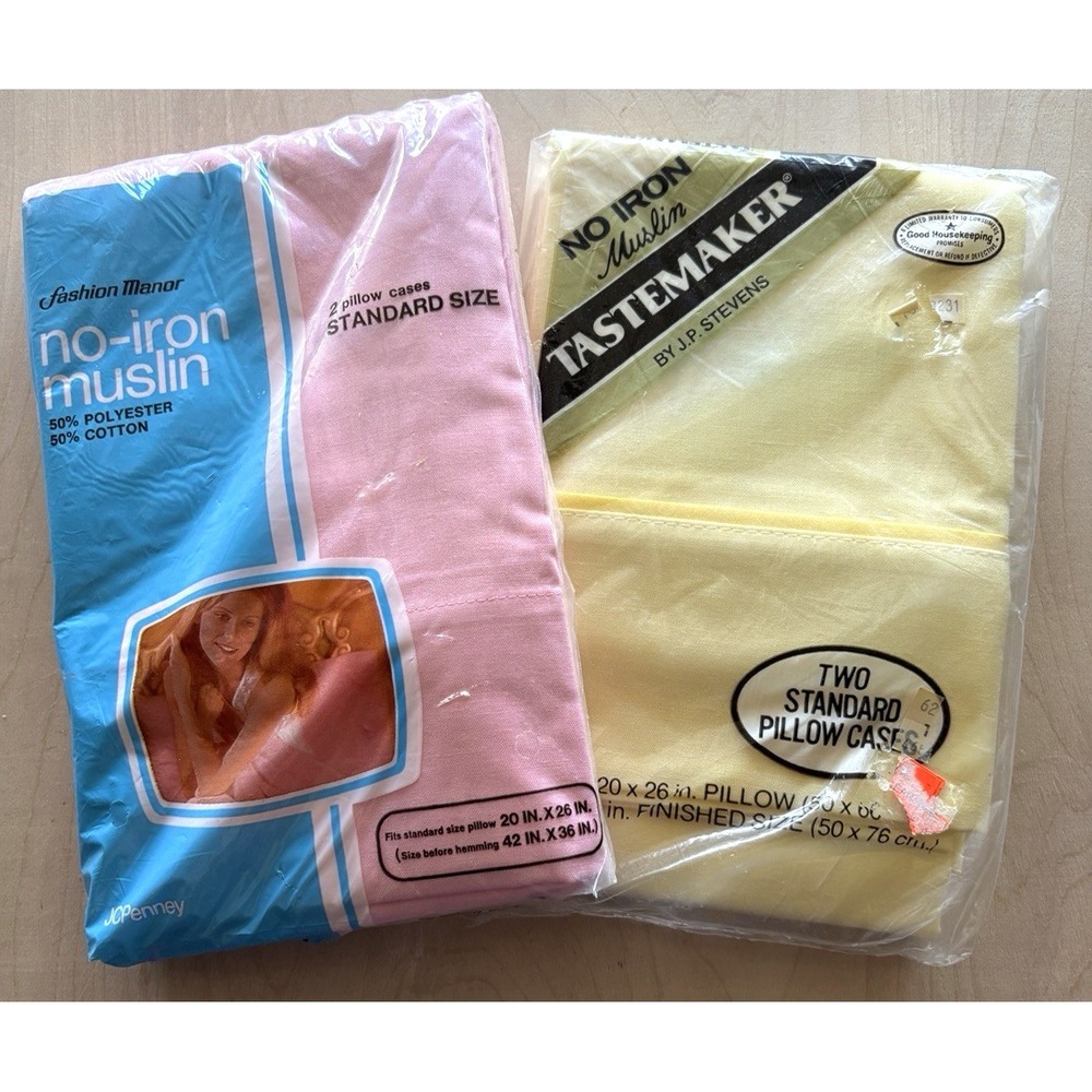 Vintage Pillow Cases NIP Muslin Solid Pink JC Penney Yellow Tastemaker LOT